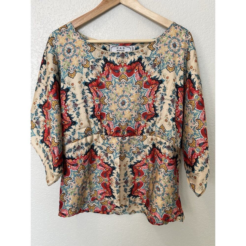 KAS New York for Anthropologie Size 12 Satin Floral Dolman Sleeve Boho Top